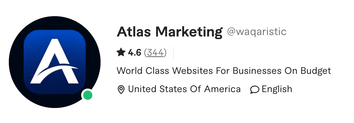 Atlas Marketing Fiverr profile — 344 verified reviews