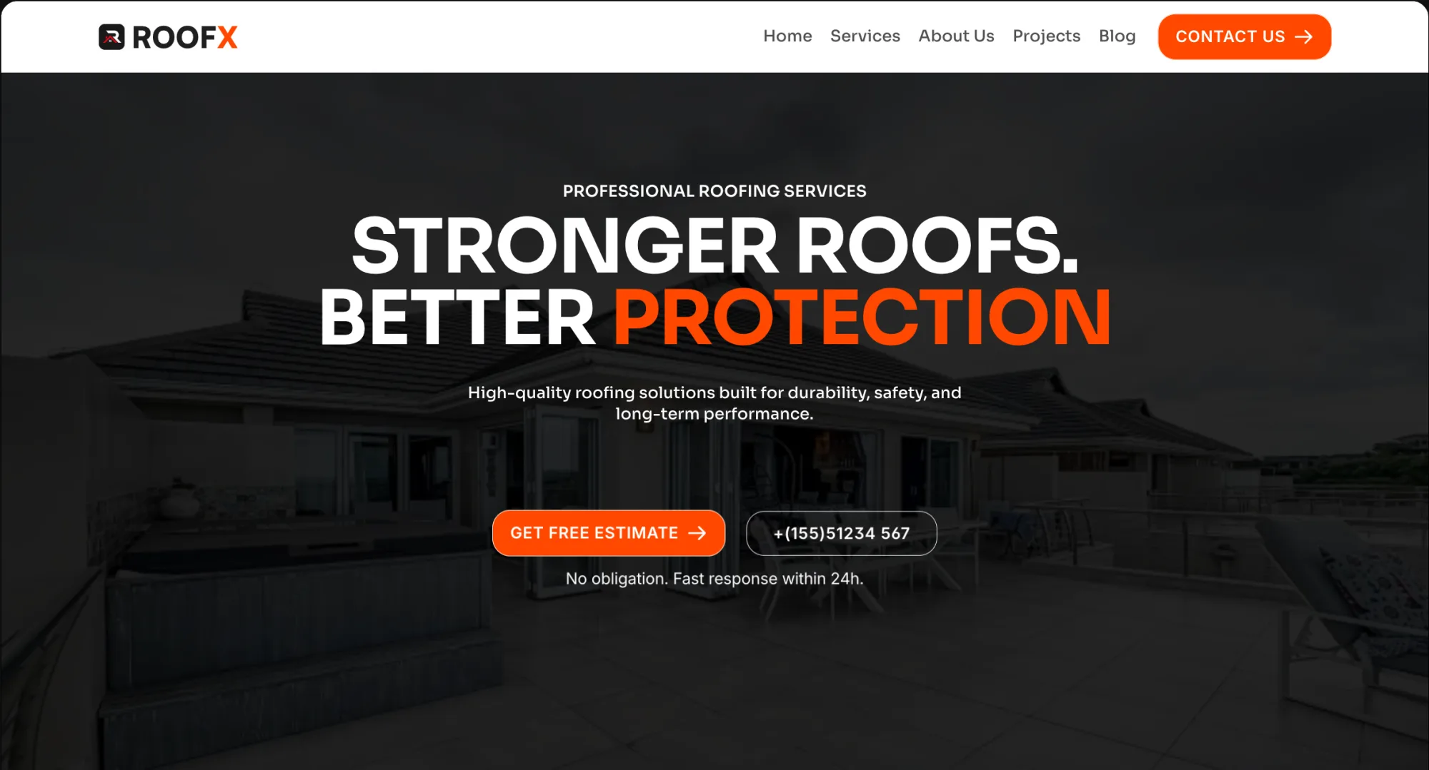 Roofing website built by Atlas