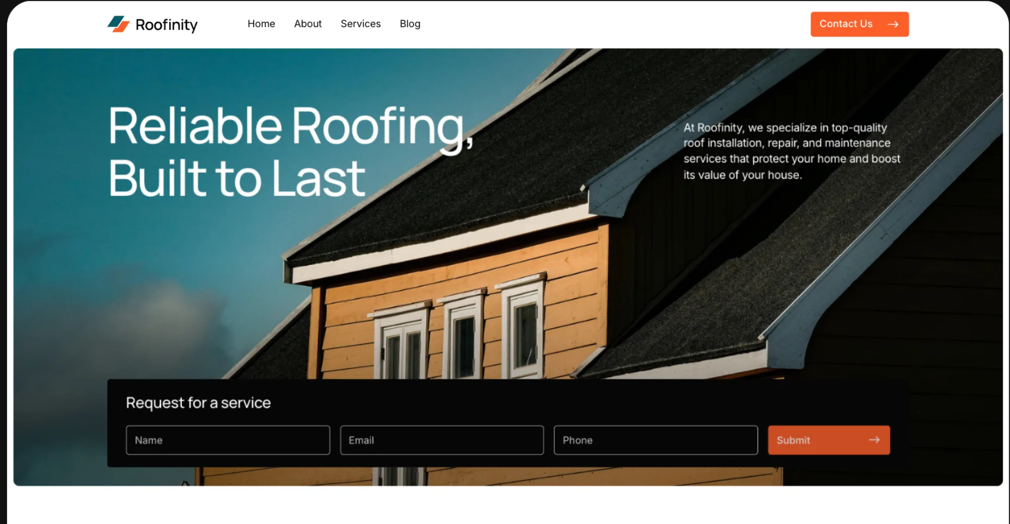 Roofing website built by Atlas